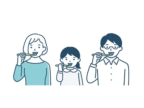 家族で歯磨きをするイラスト